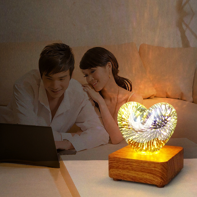 LED3D fireworks night light Christmas holiday romantic atmosphere small table lamp USB dream heart-shaped atmosphere lamp bedside lamp
