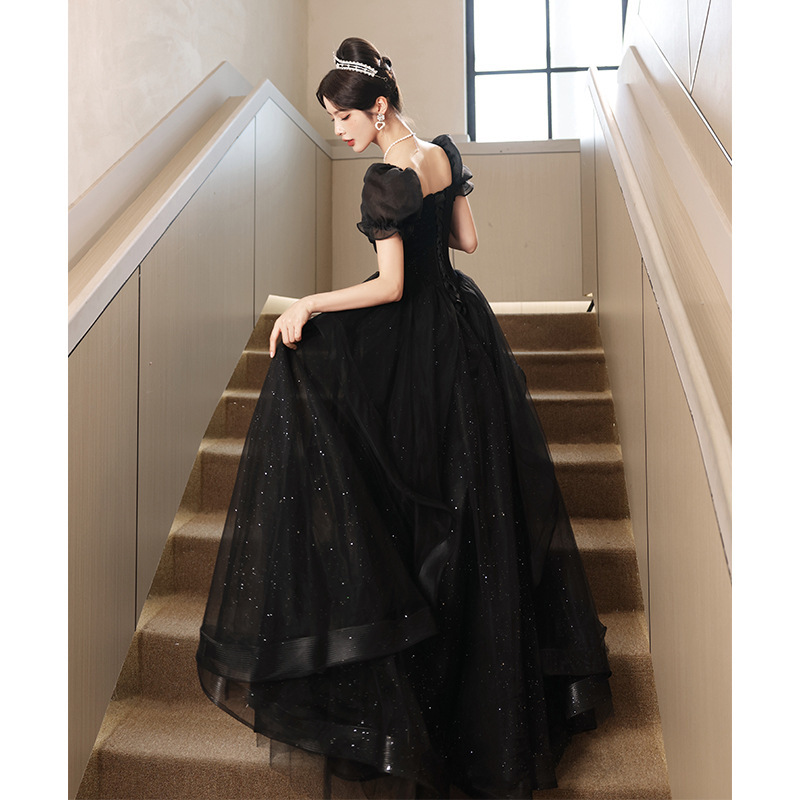 Black evening dress 2024 New banquet elegant high-grade light luxury niche dinner host high-end French style