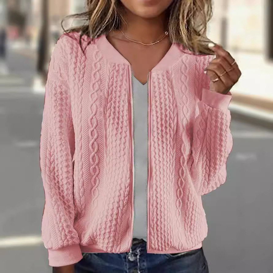 2023 European and American Foreign Trade Cross-border New Amazon wish Women's Jacket Jacquard Long Sleeve Casual Short Jacket