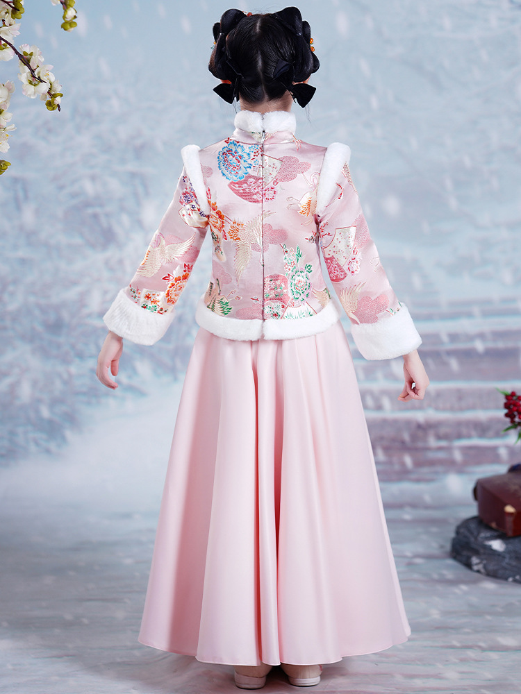 Children's New Year greeting clothes winter Hanfu girls' autumn and winter ancient style super fairy ancient costume classical princess dress fleece-lined thickened winter dress