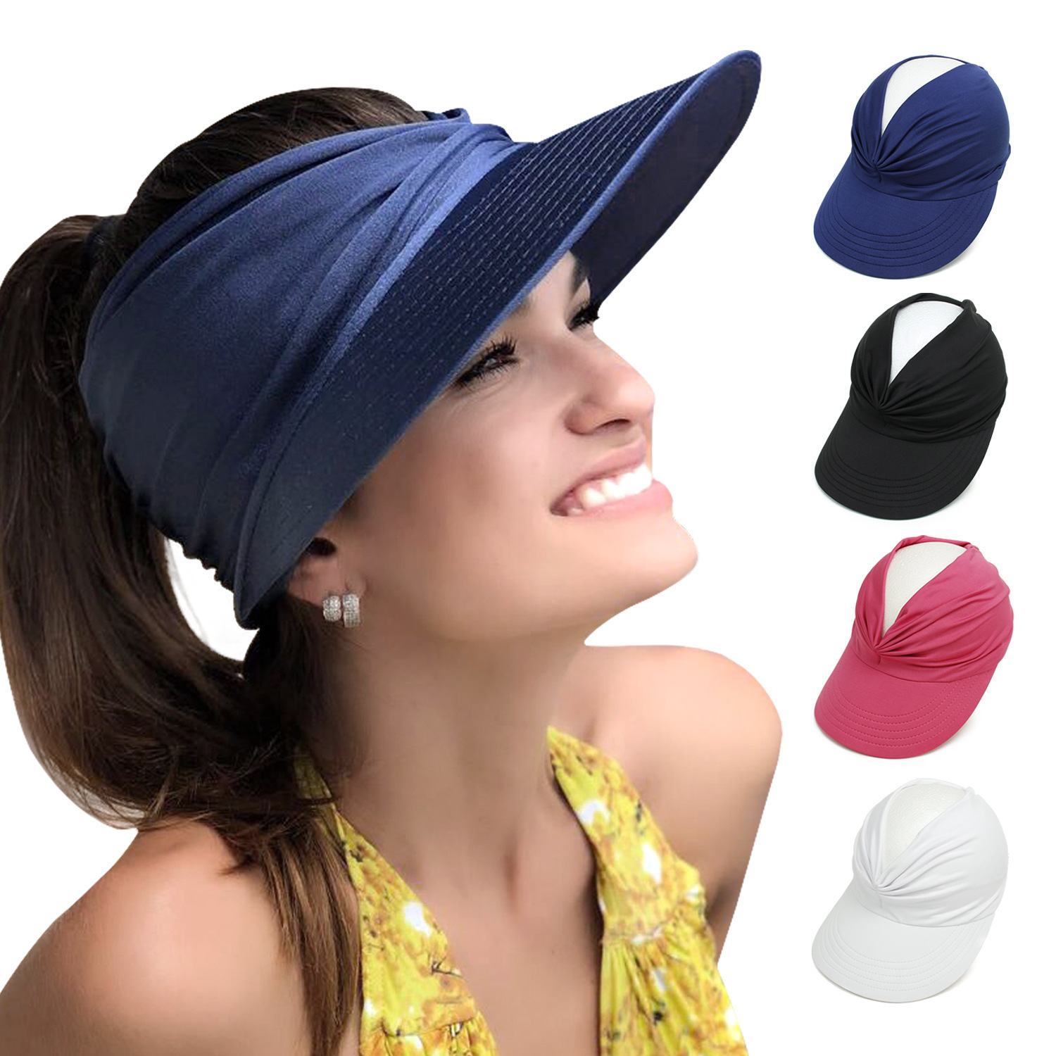 沙滩遮阳帽女 亚马逊跨境春夏新款帽子太阳帽女士户外运动空顶帽
