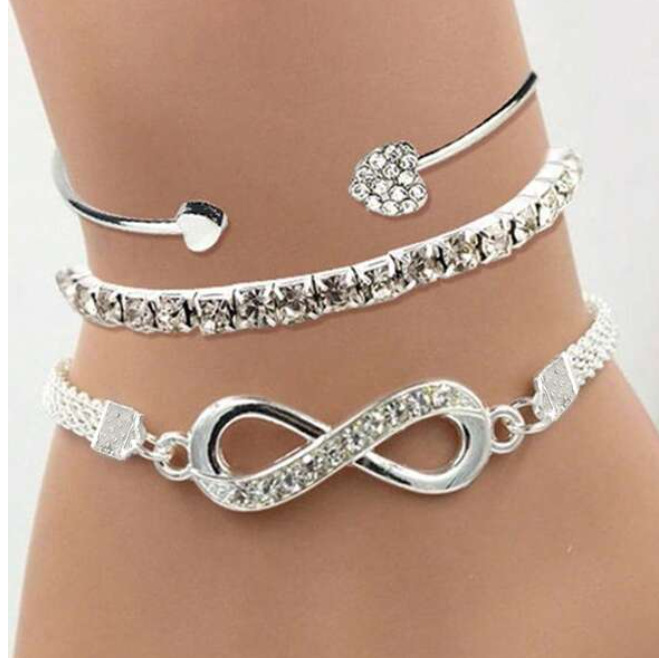跨境新款Ins女愛心開口手鐲設計創意復古幸運8字手鍊套裝bracelet