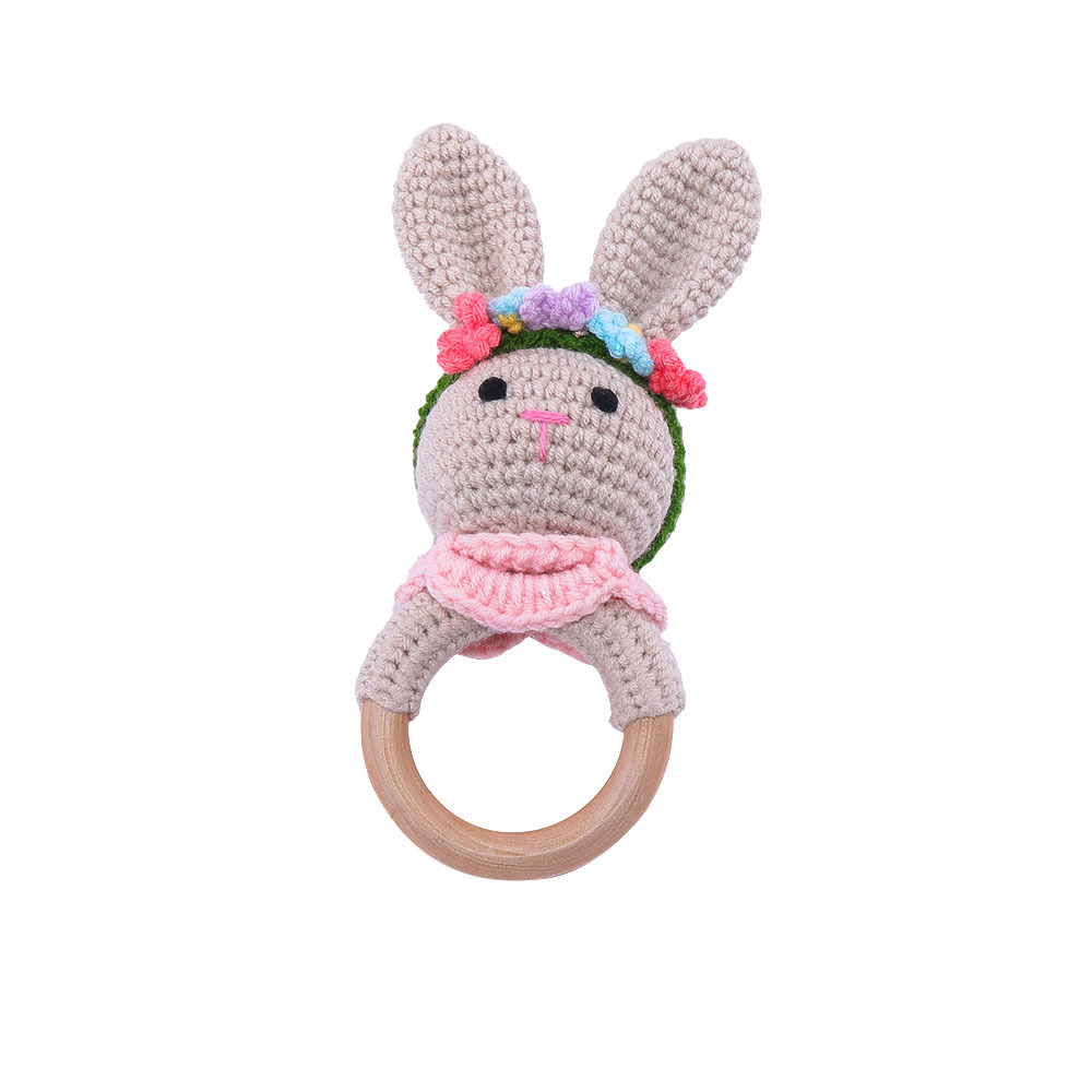 Wool Knitted Rattle Baby Comfort Wooden Ring Sound Toy Baby Hand Grip Rattle Bed Bell Factory Wholesale Orderable