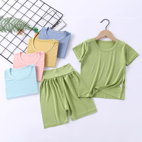 Children's Modal Short-sleeved suit Boys and Girls Summer New Pajamas Mask T Children's Wear High Waist Belly Protection Home Clothes