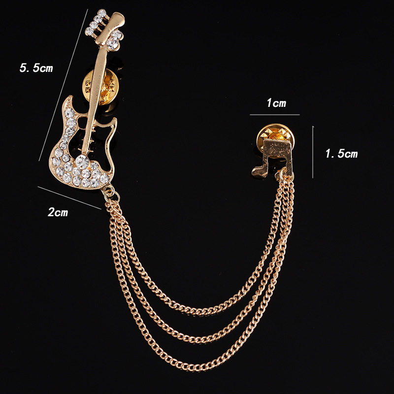 Men's Personality Suit Matching Tassel Badge Guitar Musical Instrument Accessories Chain Brooch Twist Ball Brooch Accessories