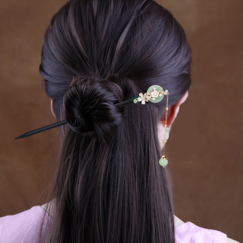 Imitation Ebony Wood Hairpin Tassel Step Shake Hairpin Children's Antique Headdress Disc Hair Han Clothing Accessories Ancient Clothing Hair Hairpin Hair Accessories