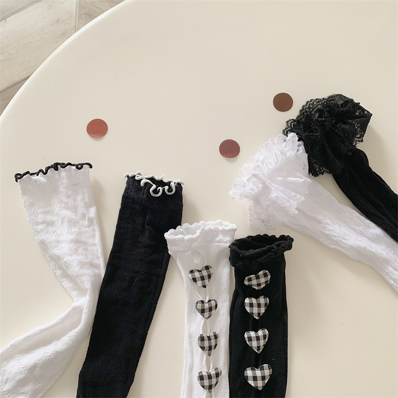 Girls socks Korean Lolita children's calf socks 2223 summer new mesh breathable lace JK socks