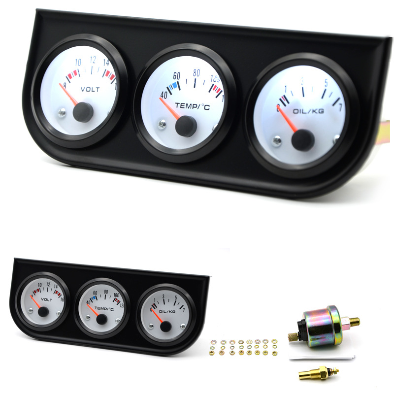 Cross-border hot sale 2-inch 52MM modified car instrument White triple meter combination voltage water temperature C oil pressure KG