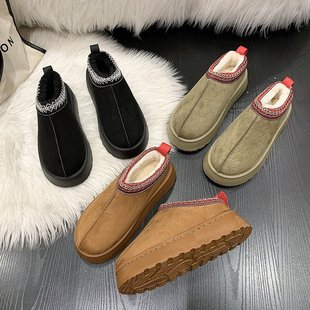Snow boots for women 2023 autumn and winter New thick bottom increased closed toe half slippers plus size fleece-lined thick cotton shoes wholesale