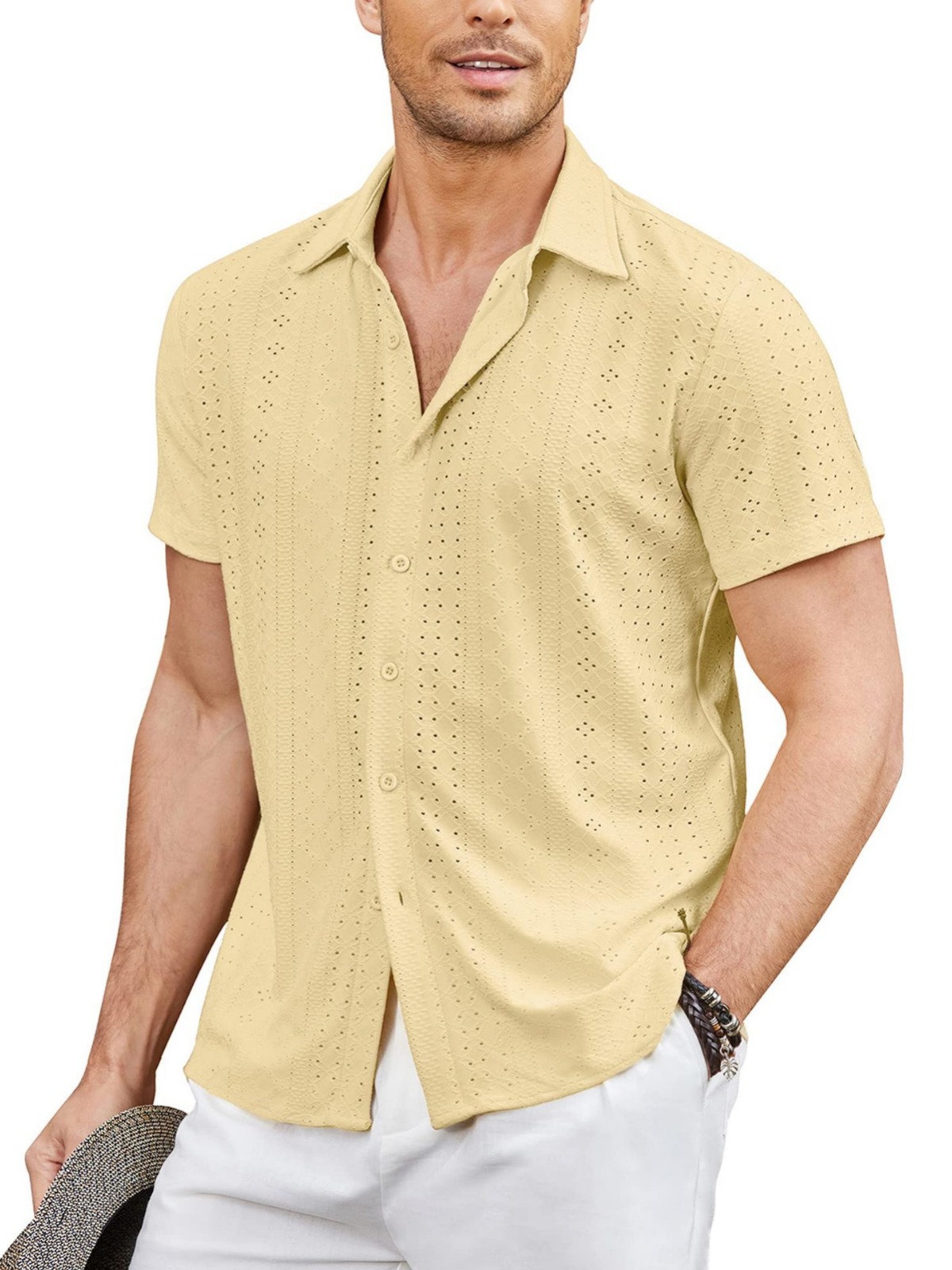 2024 Amazon Men's Button Beach Shirt Short Sleeve Casual Holiday Summer Long Sleeve Tropical Top