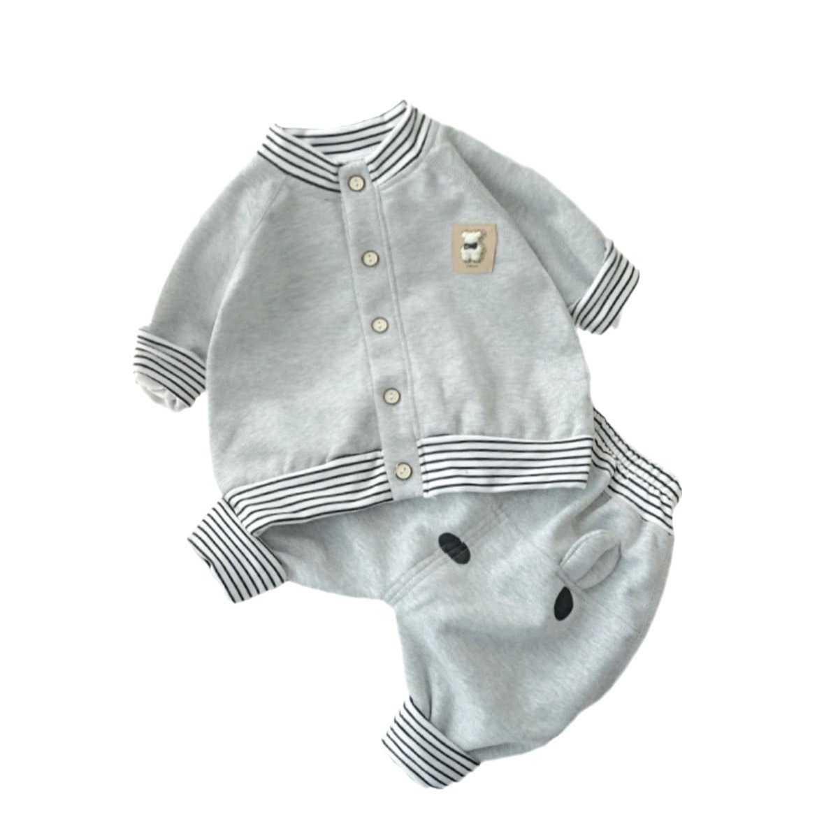 Spring and Autumn Boys and Girls Baby Single Layer Suit Cartoon Striped High Waist Butt Pants Children's Coat Pants Korean Style Suit