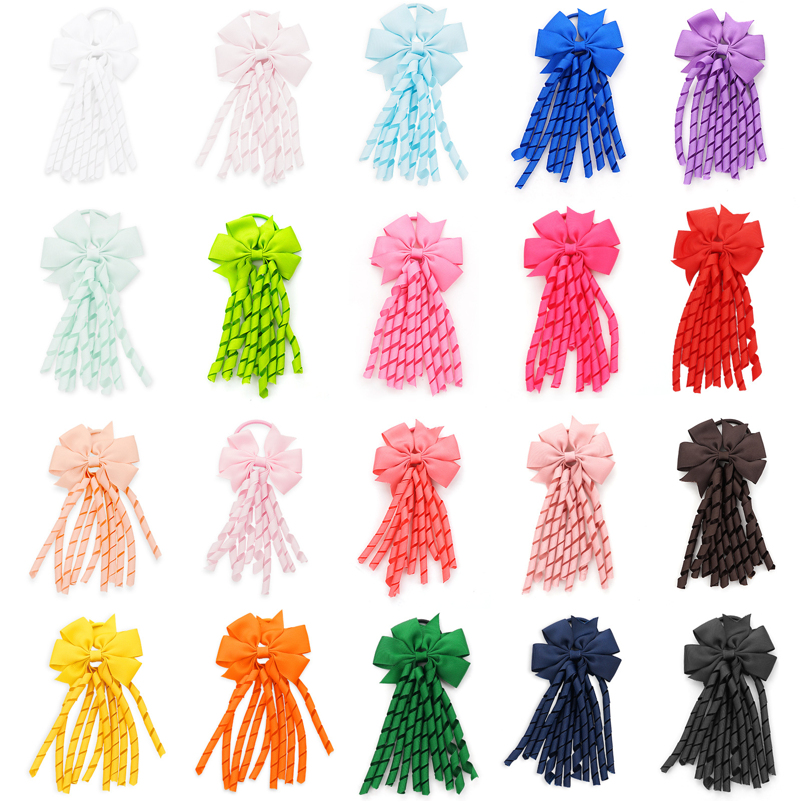 European and American Children's Hair Accessories Cheerleading Stage Ribbon Rolled Belt Tassel Swallowtail Bow Rubber Band Hair Ring Accessories
