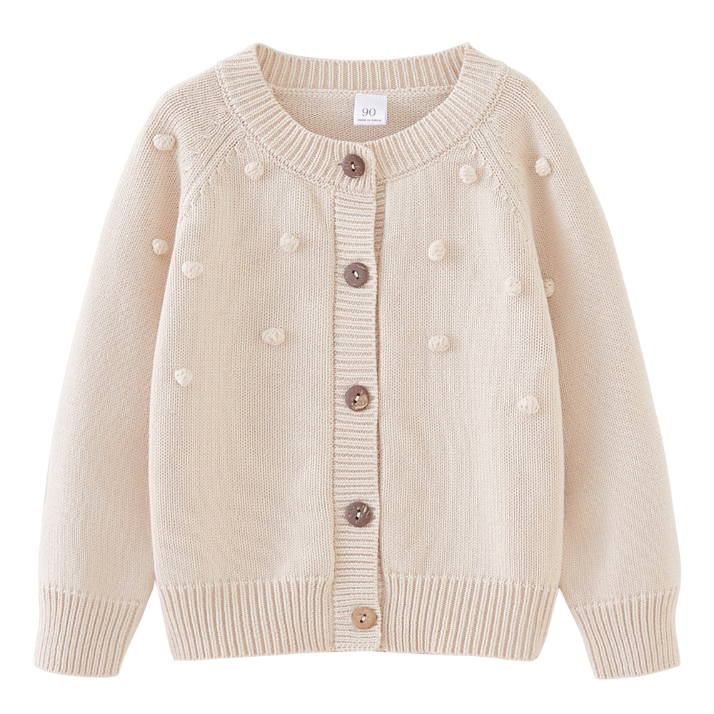 Cross-border European and American Spring and Autumn Children's handmade ball wool top coat pure cotton girls' knitted cardigan one-piece delivery