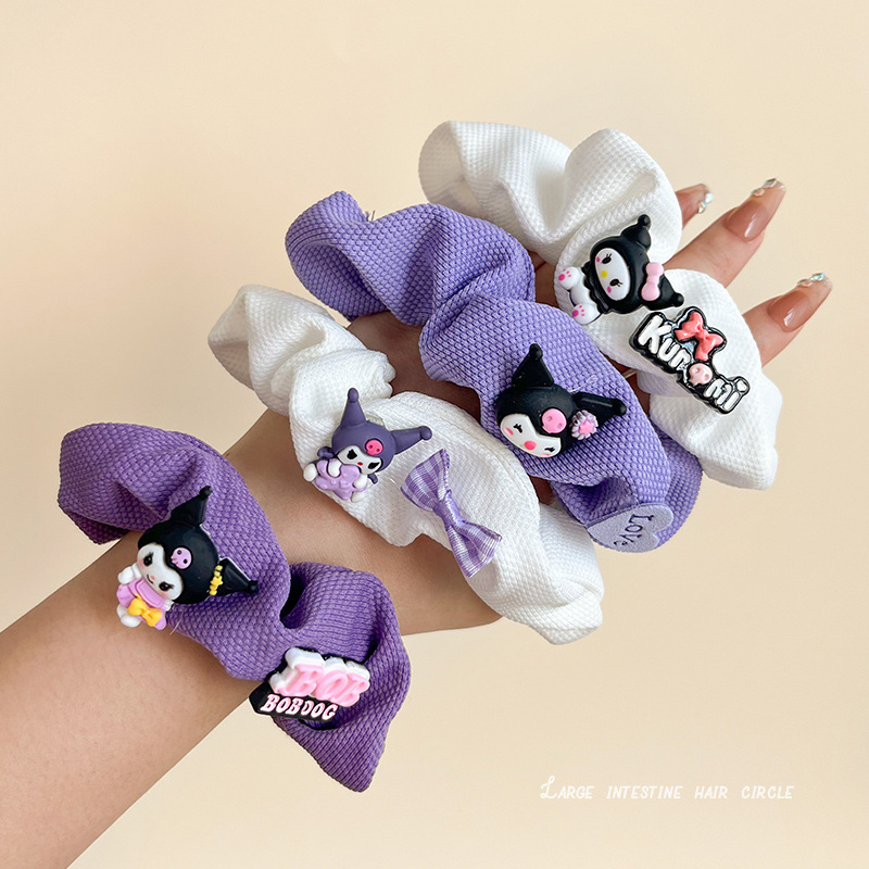 Cute High-end Waffles Large Intestine Hair Ring Japanese and Korean Style Fresh Style Hair Rope Culrome Hair Rope Summer Cute Head Flower