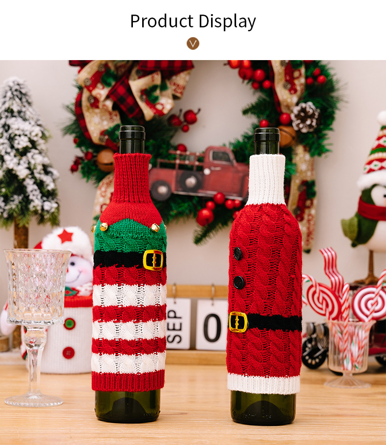 Haobei Weihnachtsdekoration liefert Weihnachtsgestrickte Weinflaschenhülle Rotweinhülle Restaurantdekoration Dekorative Weinflaschen-Kleiderhülle_voghion.com