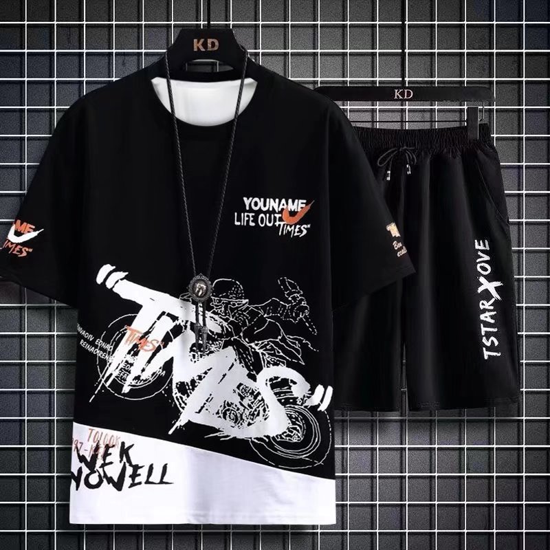 New quick-drying youth suit men's short-sleeved T-shirt summer casual shorts sports two-piece suit Handsome Men's Fashion