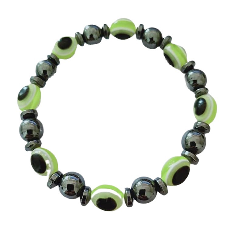 Cross-border Accessories New Magnetic Black Stone Magnet Elastic Bracelet Blue Eyes Flat Bead Bracelet European and American Fashion Jewelry