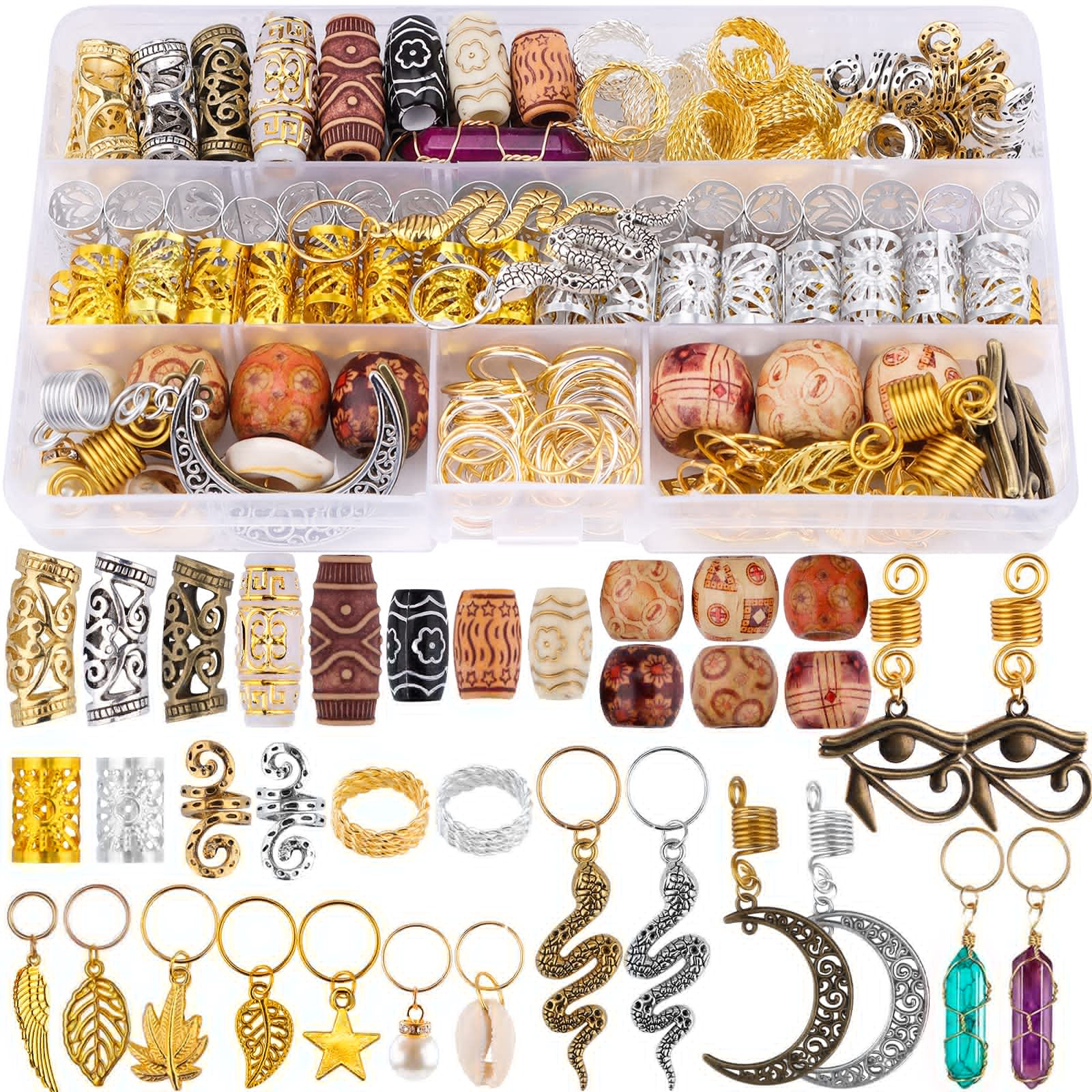 Wig dirty braid vintage hole beads crystal hair extension ring hair accessories suit DIY braid hair ring pendant decoration accessories