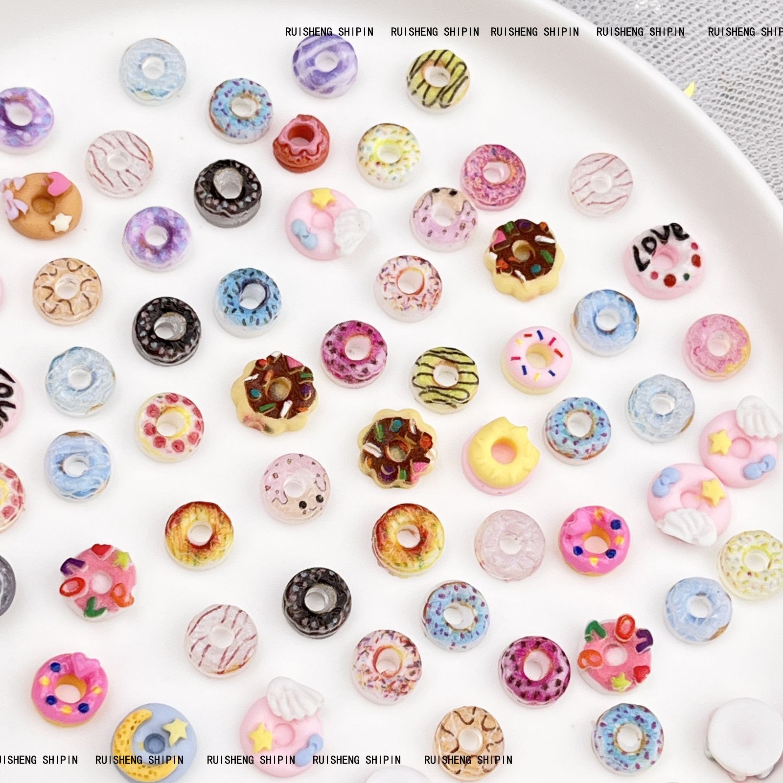 Cyber Red Donut Cartoon Nail Art Jewelry Cute Food Play Cream Chocolate Donut Resin Nail Decoration