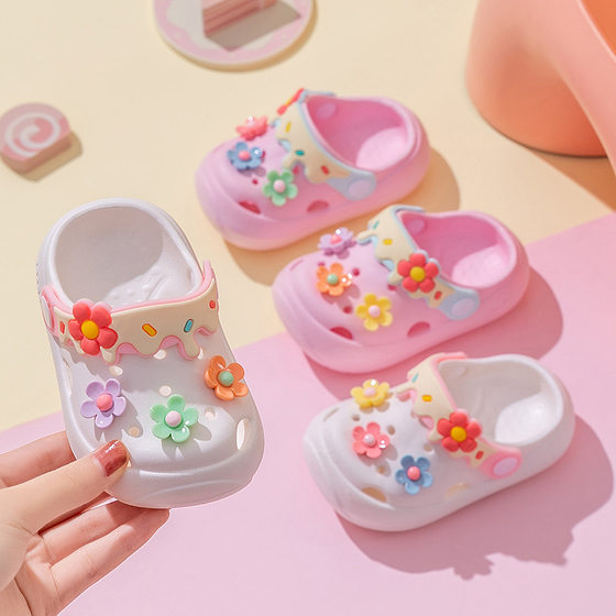 Children's Flower Hole Shoes Girls' 2024 Summer New Eva Outwear Soft Bottom Non-Slip Sandals for Baby
