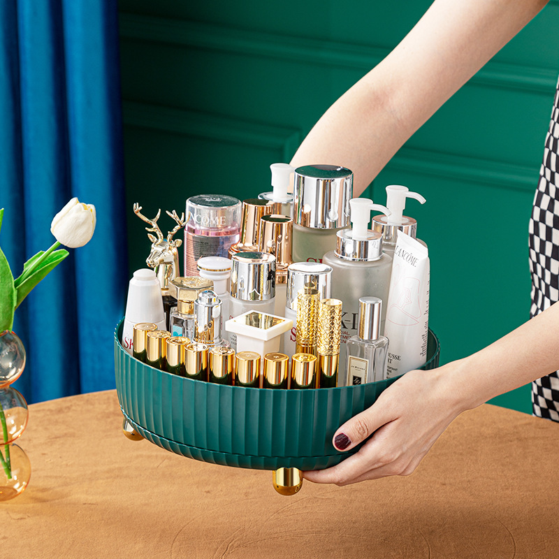 Desktop Light Luxury Cosmetics Storage Tray Rotatable Kitchen Seasoning Storage Box Living Room Snacks Fruit Storage Turntable