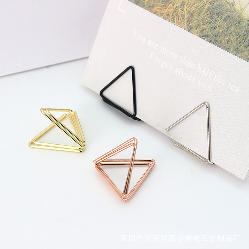 Source factory metal business card holder double-layer three-dimensional card holder triangle note clip wedding explosions desktop ornaments