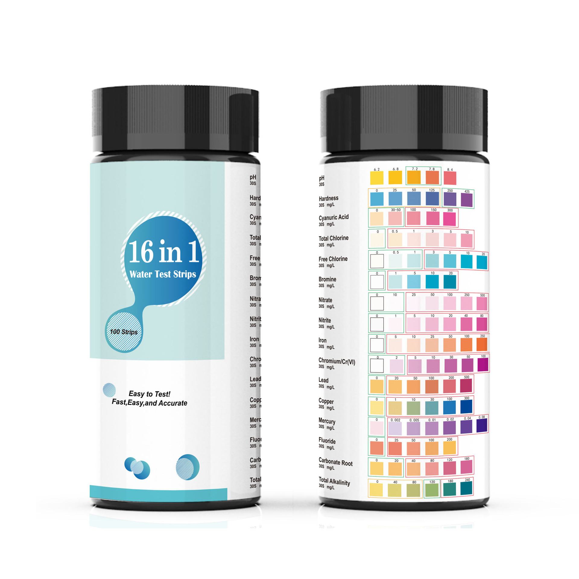 Cross-border Hot-selling Swimming Pool Test Paper 16-in-one PH Value Alkalinity Hardness Mercury Lead Copper Iron Bromine Multi-parameter Water Quality Test