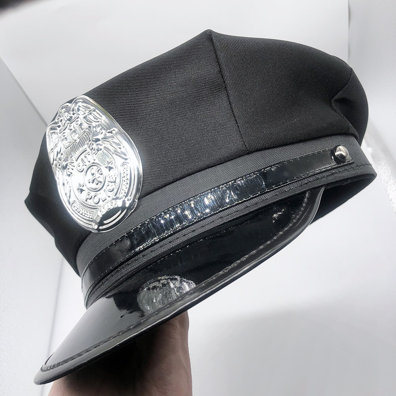 外国貿易の欧米の警察の帽子の黒色の成人の女性の警察の情緒の制服はハロウィンの道具の平頂の八角の帽子を誘惑します。|undefined