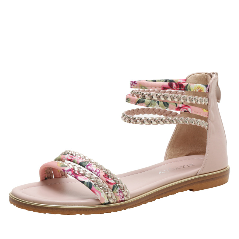 Foreign trade flat bottom roman shoes 2024 new ladies fashion casual sandals holiday travel flower cloth beach 914-5