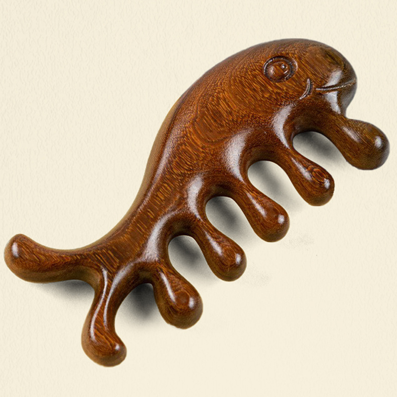 Massage comb Golden sandalwood comb head Meridian combing therapy scraping active multi-functional household wooden comb factory wholesale