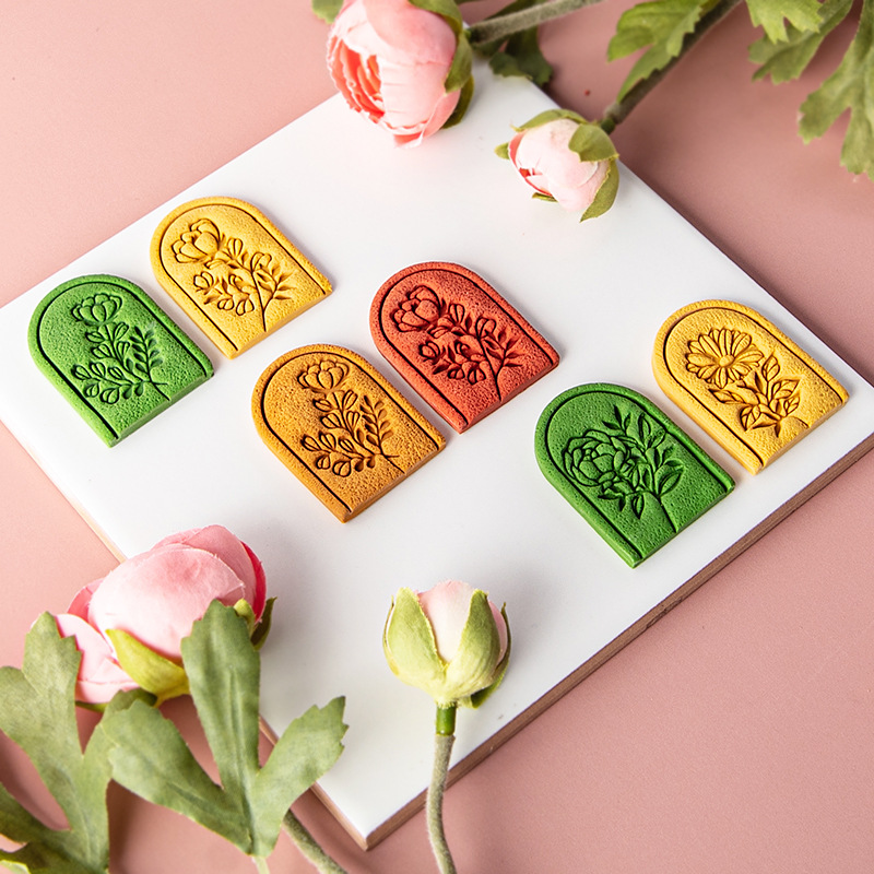 New Rose Carnation Soft Pottery Earrings Mold Retro Leaf Jewelry Clay Shape Press Mold Hand Tools