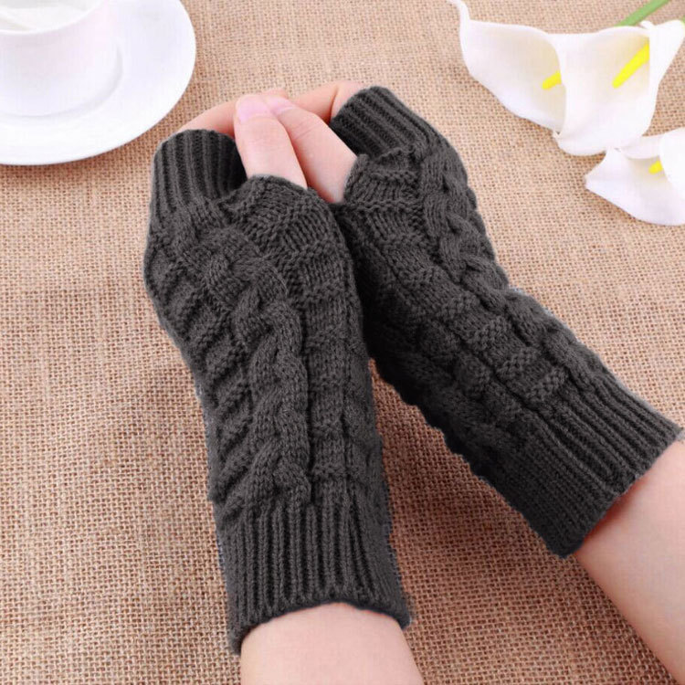 Winter Open Finger gloves Women's Computer Short gloves Warm Lengthened gloves Japanese and Korean Popular Half Finger Wool Flat Mouth gloves_voghion.com