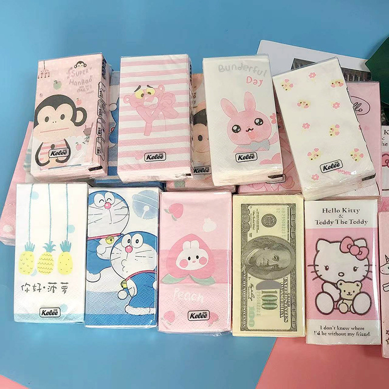 Cartoon Printed Handkerchief Paper Portable Small Pack Napkin Cute Printed Paper Toilet Tissue Paper Mouth Wipe Paper