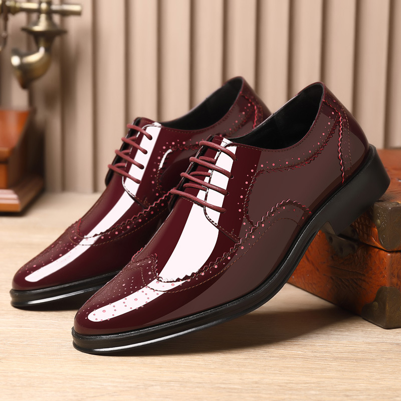 Spring and Autumn New Men's Shoes Business Dress Fashionable Pointed Leather Shoes Men's All-match Korean Style Large Size Wedding Shoes for Youth
