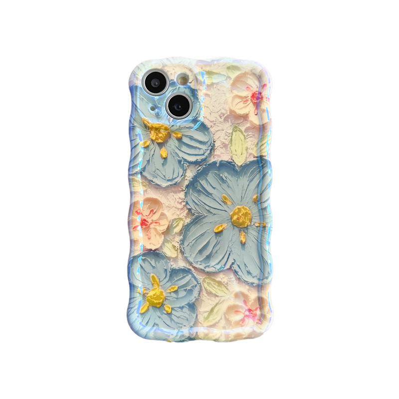 iPhone14promax three-dimensional oil painting flowers for Apple 13 phone case 12 blue light iphone11 silicone