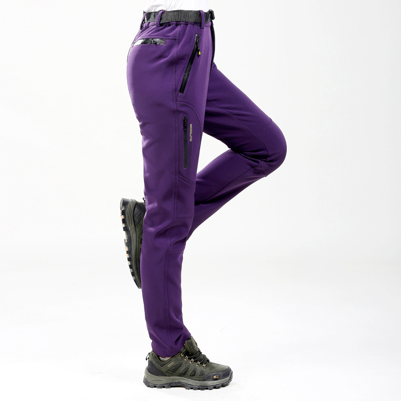 Winter Velvet Outdoor Waterproof Windproof Couple Soft Shell Rush Pants Elastic Breathable Slim Fishing Mountaineering Casual Pants