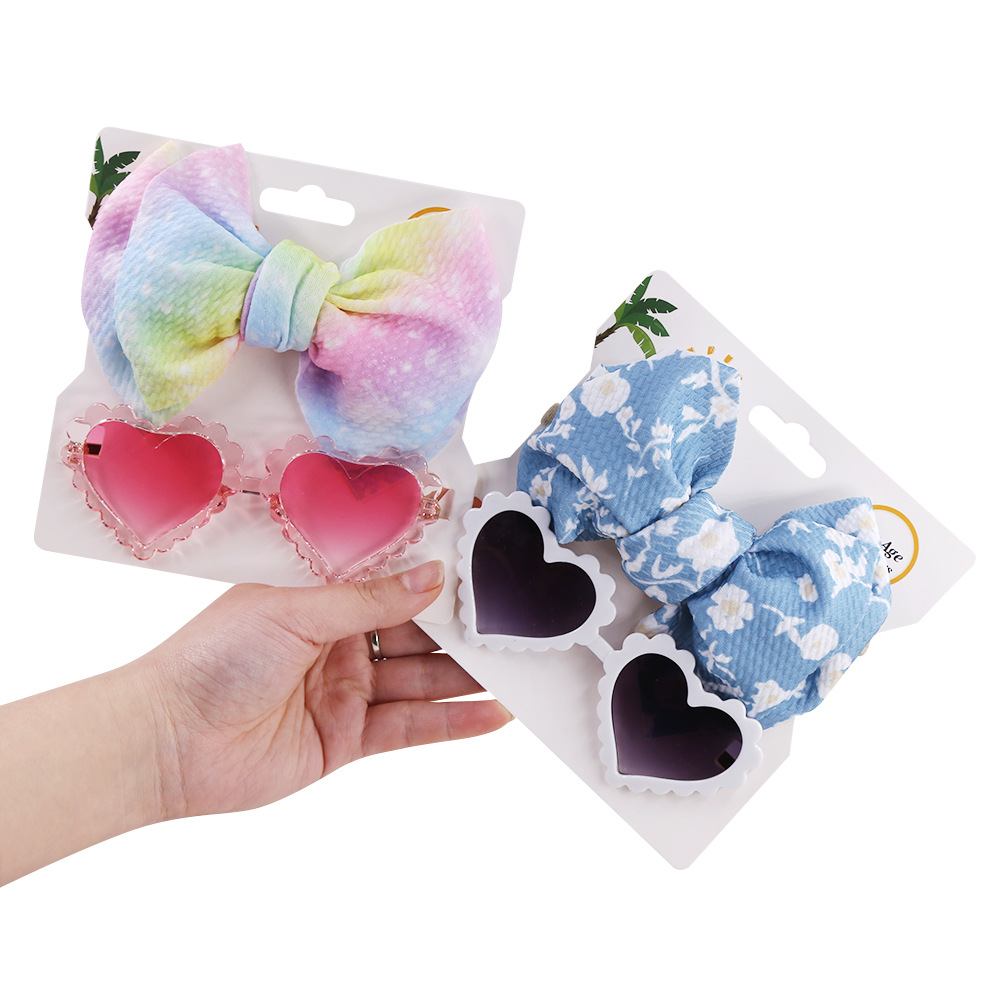 New children's sunglasses headband combination set fashion cartoon baby toy sunshade glasses polyester printed hair band