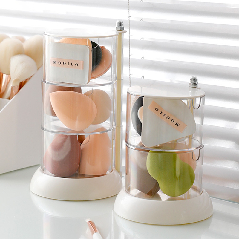 Transparent puff storage box, makeup cotton pads, beauty sponge rotating multi-layer dust-proof organizer, Instagram-style desktop storage rack