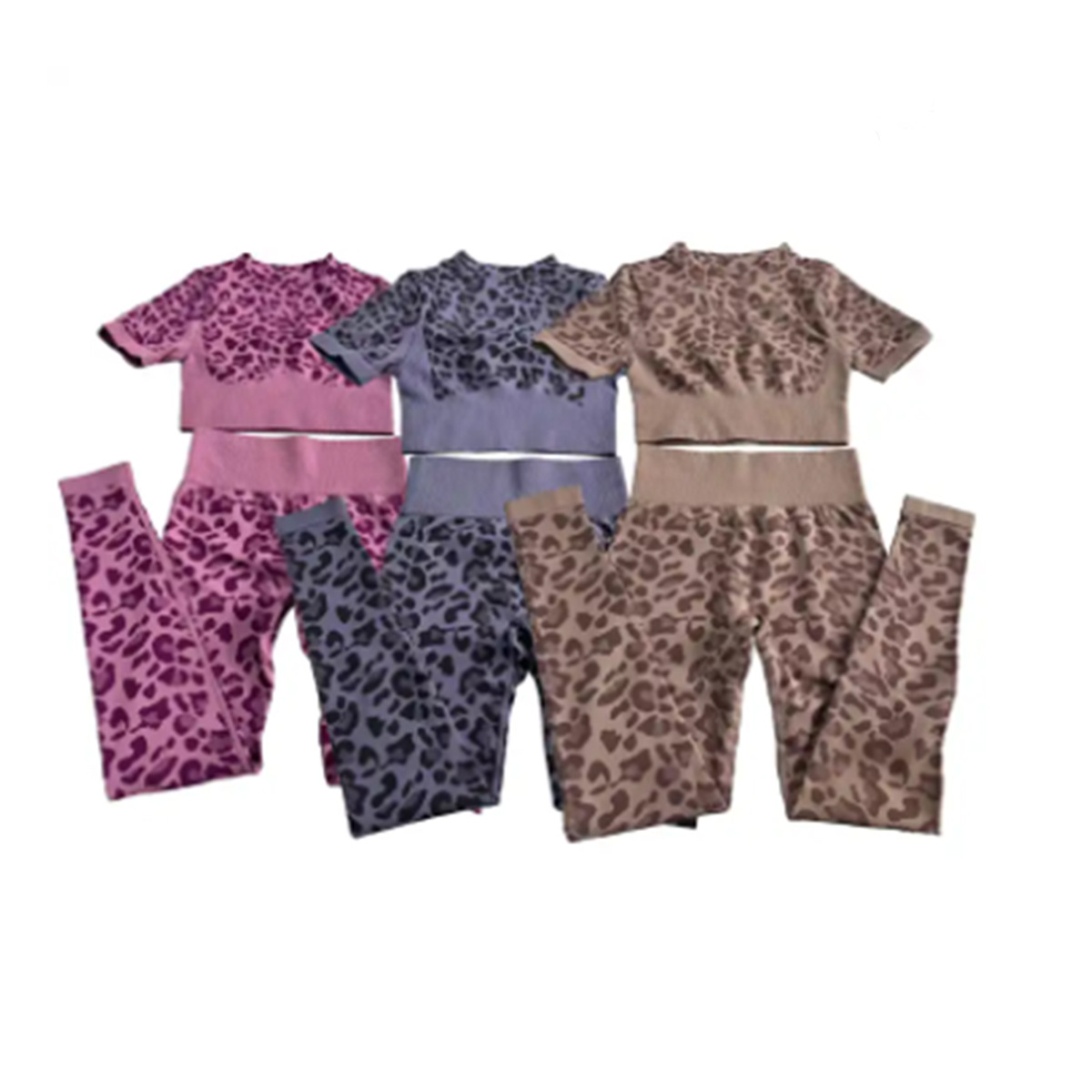 2023新品時尚豹紋健身服套裝女裝  歐美跑步運動緊身瑜伽服兩件套