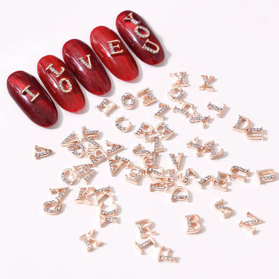 Cross-Border 26 letter alloy jewelry Japanese rose gold nail art Diamond new LZ Net red nail art jewelry nail drill