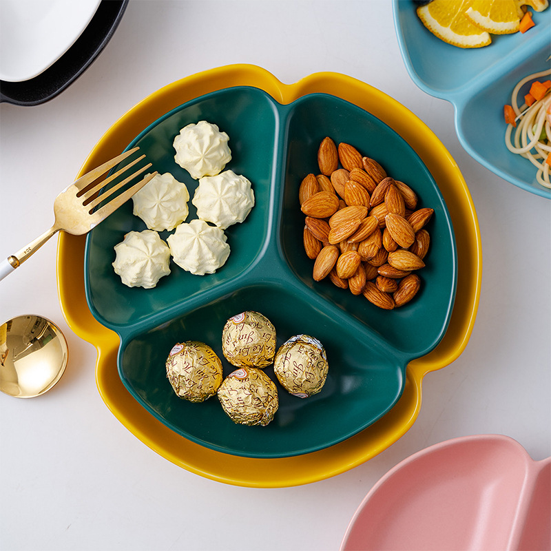 2021 new creative Nordic baby food supplement three-compartment plate candy snack plate fat reduction meal compartment plate now foreign trade