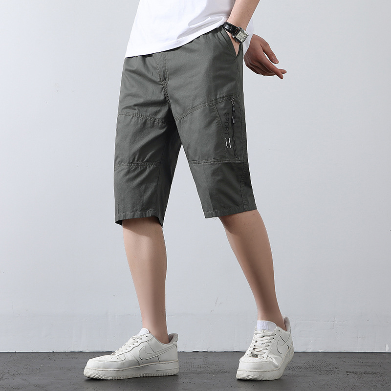 Cotton cropped pants middle-aged men's cotton shorts dad summer thin casual pants beach loose plus size Middle pants