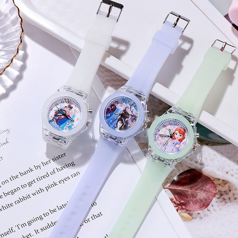Summer new ice and snow princess colorful lights student watch fashion creative children's cartoon light flashing lights watch