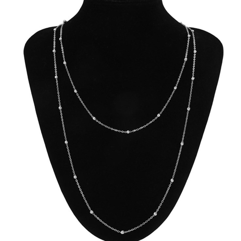 European and American Cross-border Jewelry Fashion Long Metal Ballball Chain Necklace Women's Double Layered Wear All-match Woolen Chain Necklace