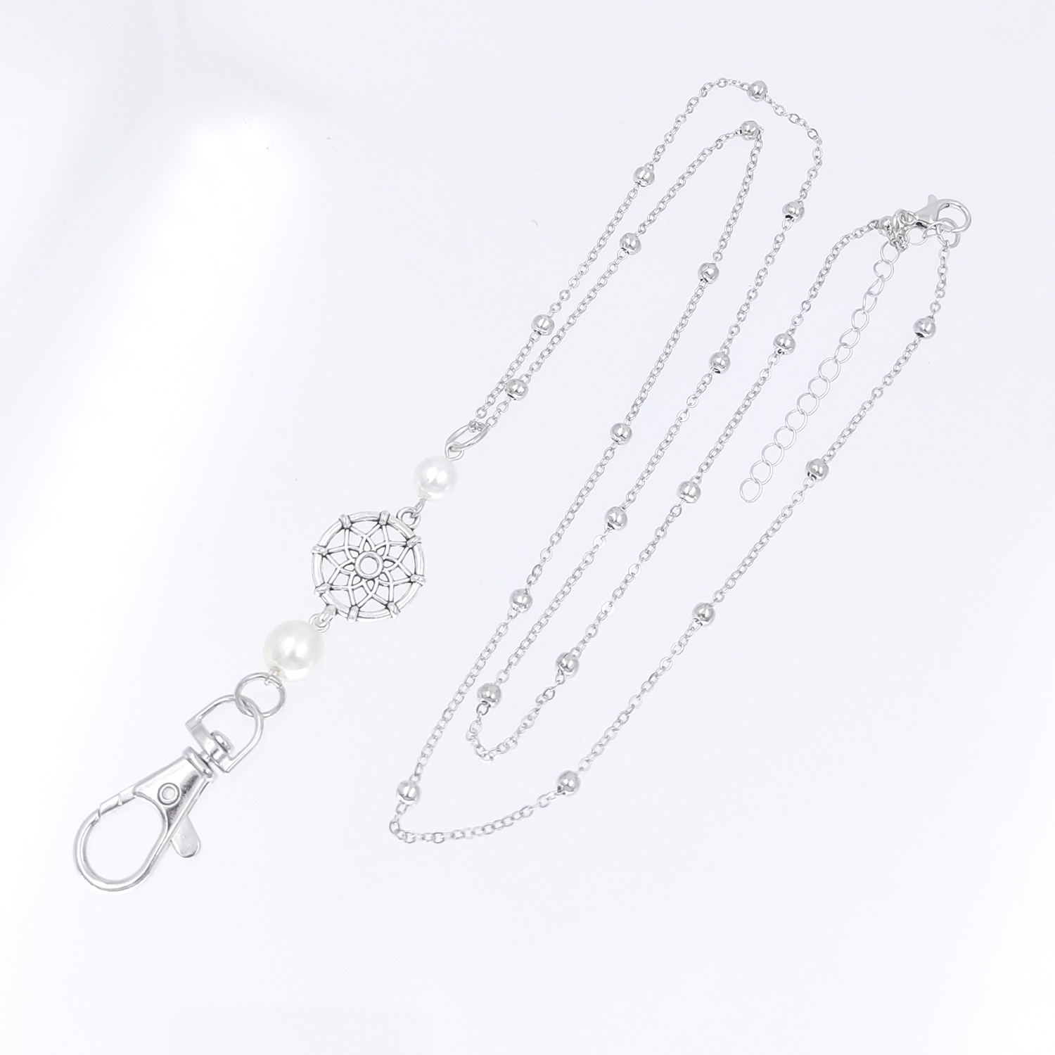 ETSY explosive Pearl alloy pendant bead chain lanyard necklace lanyard badge easy pull-up necklace