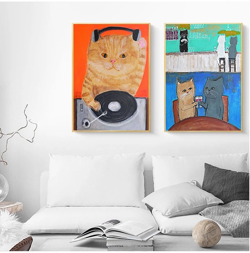 Cartoon cat poster painting canvas oil painting art picture living room children bedroom nursery home decoration painting core