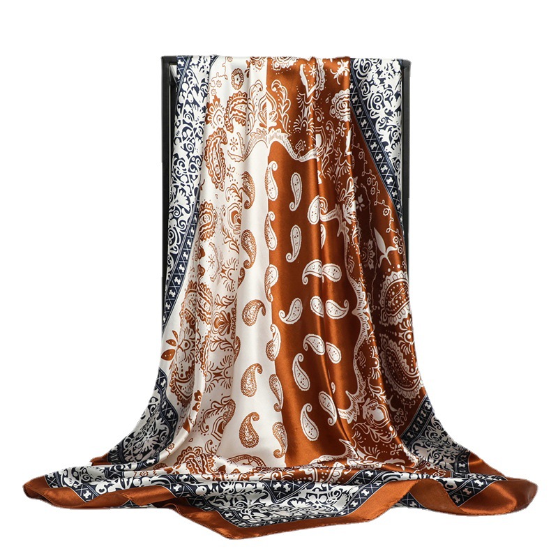 Two-color Colorblock Cashew Scarf Vintage Silk Scarf Imitation Silk Scarf 90cm Large Square Thin Headscarf Shawl