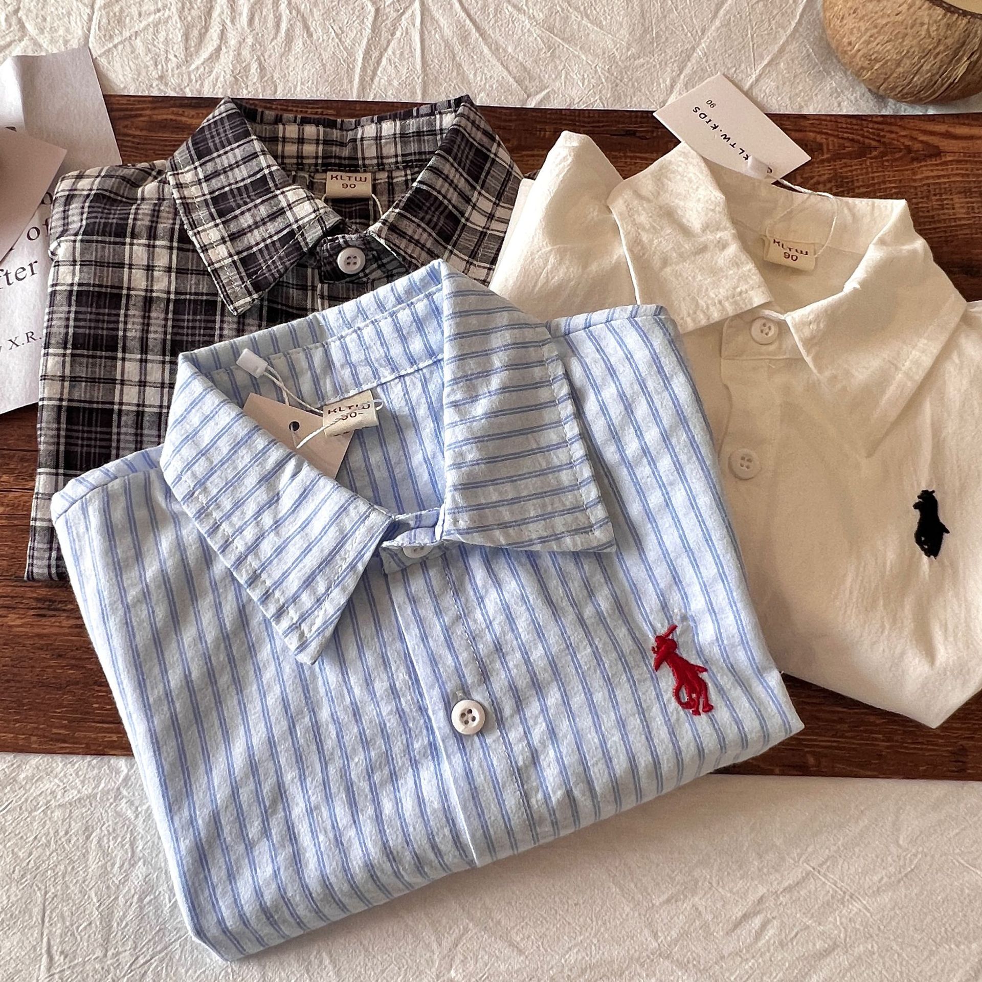 Children's Plaid Shirt 2023 Spring New Boys' Top Baby Solid Color Shirt Women's Base Sun Protection Trendy