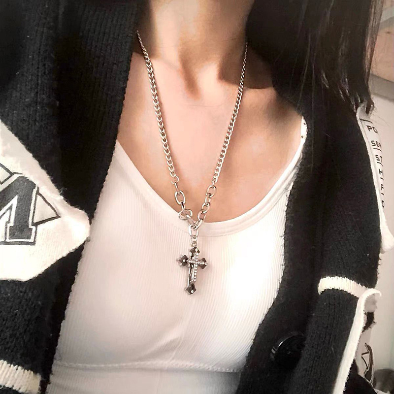 Cross Necklace Men's Trendy Light Luxury Niche Women's Couple Jewelry Men's Woolen Chain Instagram Hip-Hop Design Sense Cuba