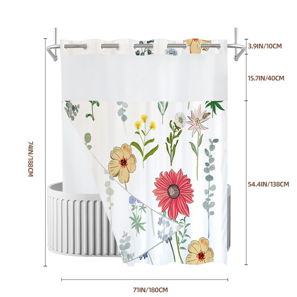Double-layer large ring digital printing waterproof shower curtain spring woven polyester bathroom Curtain Hotel partition curtain customized